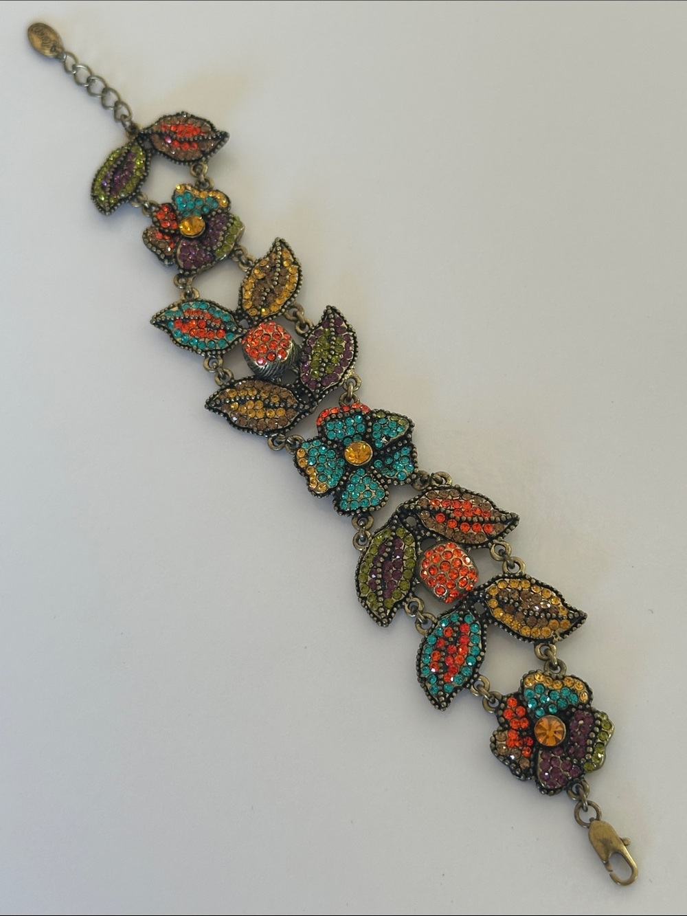 Multi-color Rhinestone Floral Link Bracelet